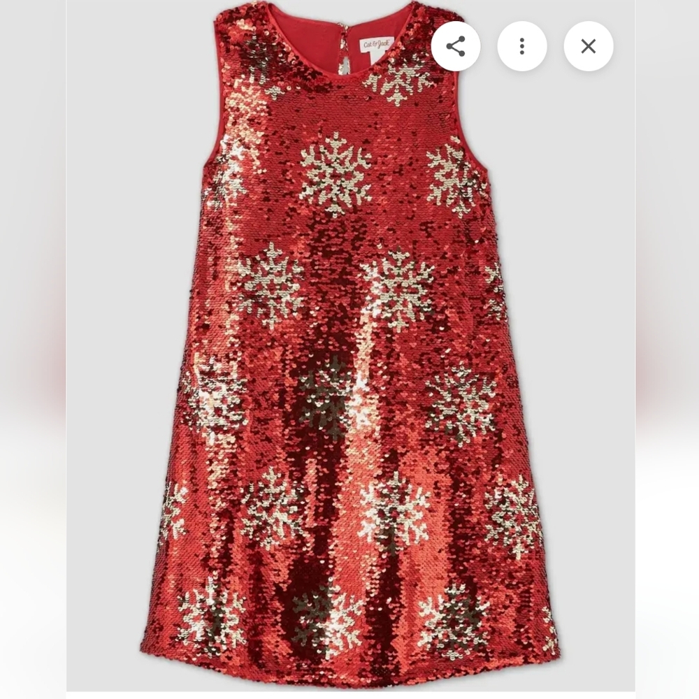 CAT & JACK Girls Christmas Reversible Snowflake Red Sequin Dress Size S 6/6X